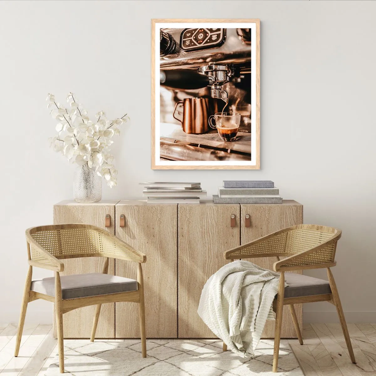 Pôster com moldura de carvalho claro - Brilho de café - 50x70 cm