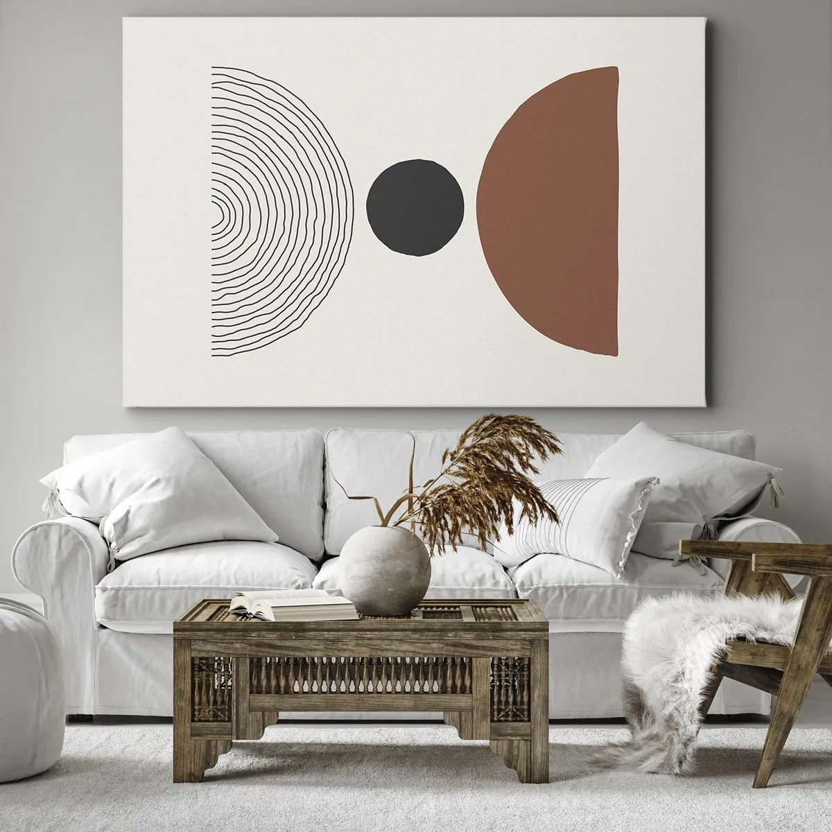 Quadro em tela - Figuras geométricas abstratas em cores quentes - 70x50cm - Em destaque - Decoração de parede moderna para a sala de estar e quarto ARTTOR