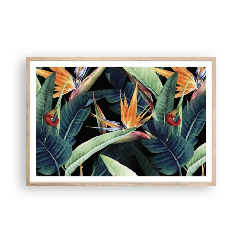 Pôster com moldura de carvalho claro - Flores ardentes dos trópicos - 91x61 cm