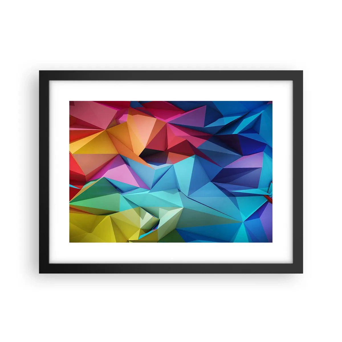 Pôster com moldura preta - Arco-íris de origami - 40x30 cm