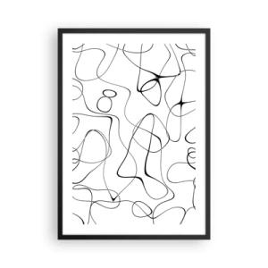 Pôster com moldura preta - Linhas pretas abstratas em um fundo branco - 50x70cm - Os caminhos da vida, as vicissitudes do destino - Decoração de parede moderna para a sala de estar e quarto ARTTOR