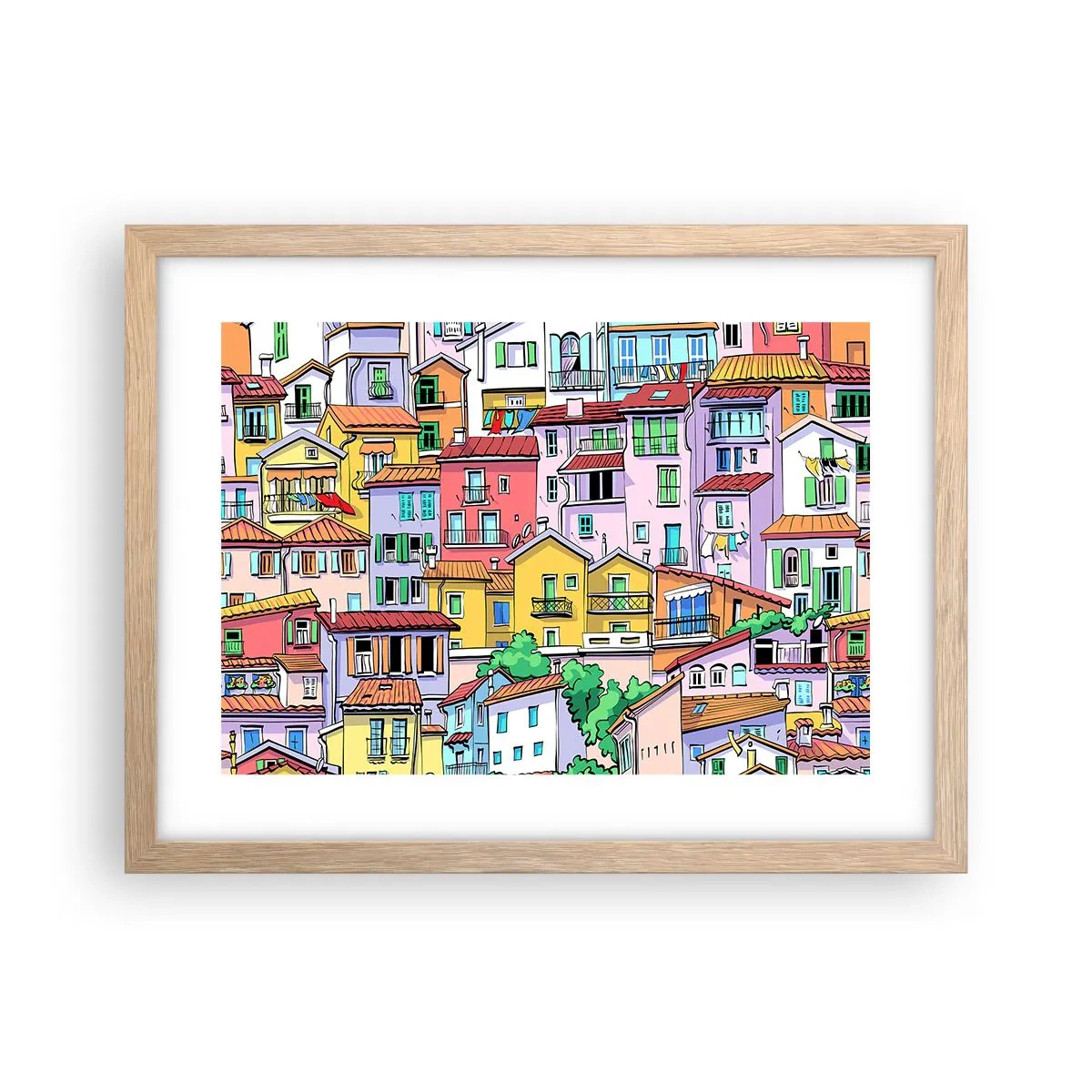 Pôster com moldura de carvalho claro - Cidade divertida - 40x30 cm