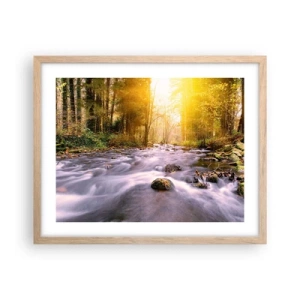 Pôster com moldura de carvalho claro - Malaquita em um cenário de ouro e prata - 50x40 cm