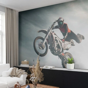 Papel de Parede Standard Eco - Salto de motocross sobre paisagem montanhosa - 100x70cm - Não há diversão sem risco - Decoração de parede moderna para a sala de estar e quarto ARTTOR