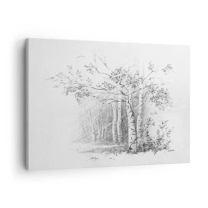 Quadro em tela - Um desenho de uma floresta de bétulas em um sutil esboço a lápis - 70x50cm - Luz da floresta de bétulas - Decoração de parede moderna para a sala de estar e quarto ARTTOR