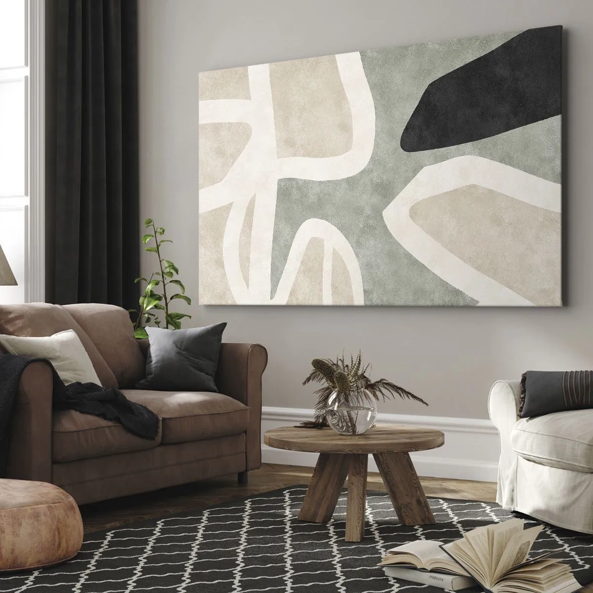 Quadro em tela - Composição com motivo preto - 100x70 cm