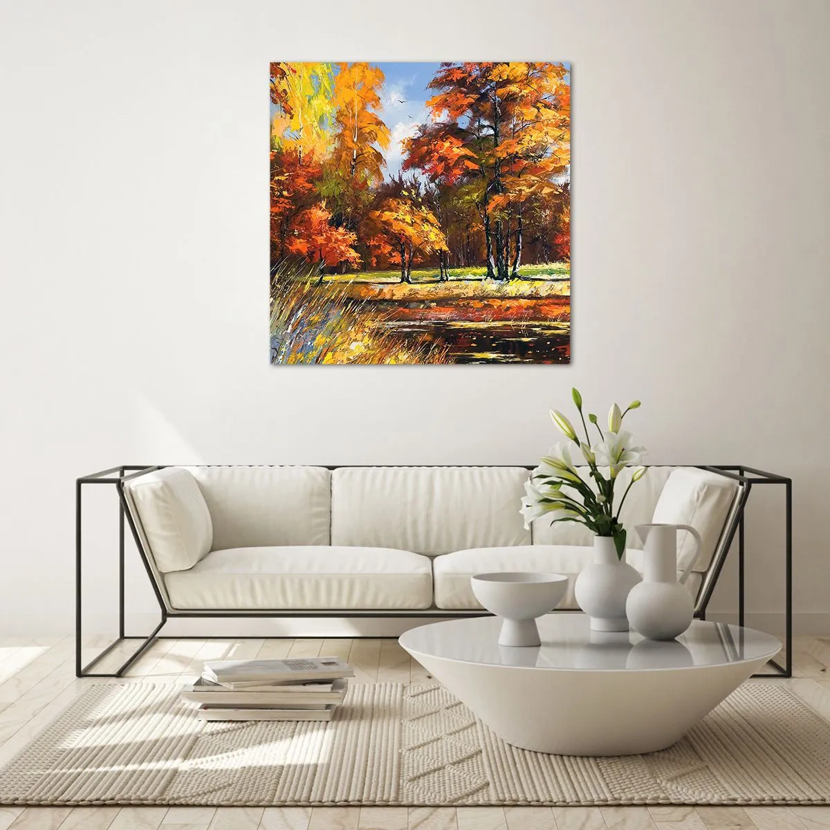 Quadro em vidro - Paisagem em ouro e bronze - 40x40 cm