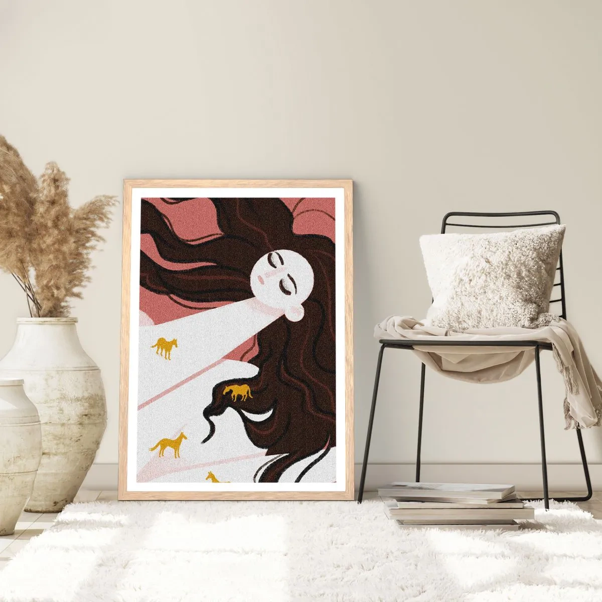 Pôster com moldura de carvalho claro - Sonho com um cavalo dourado - 61x91 cm