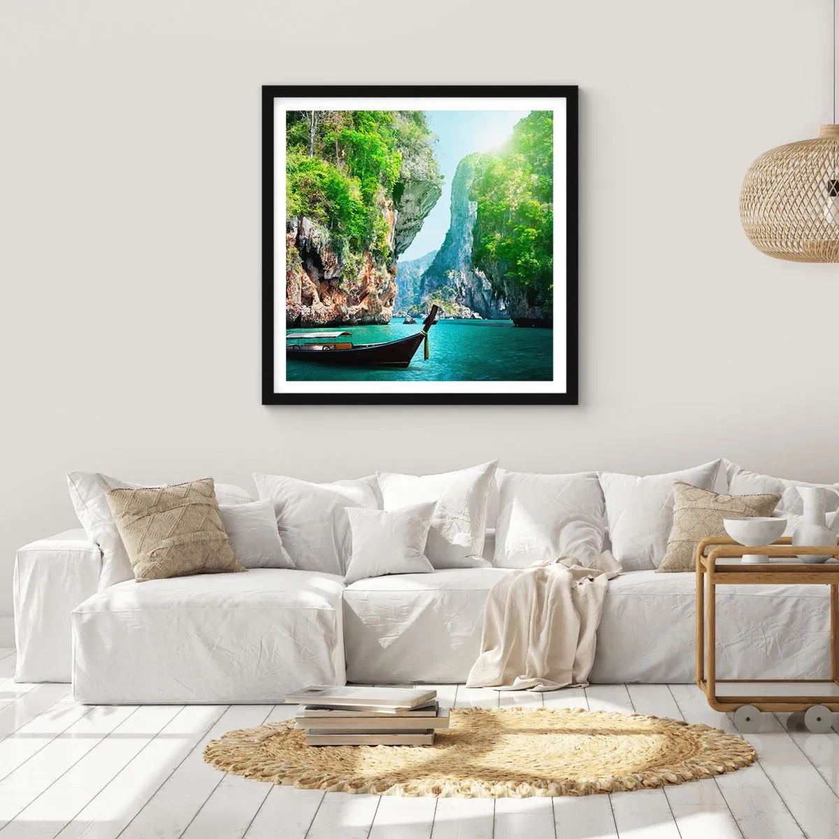Pôster com moldura preta - Um convite para uma viagem exótica - 50x50 cm