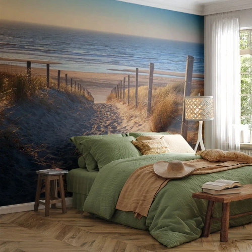 Papel de Parede Autocolante Deluxe Sticker - O som do mar, o canto dos pássaros, a praia selvagem entre a relva... - Paisagem, Praia, Dunas - 400x280 cm