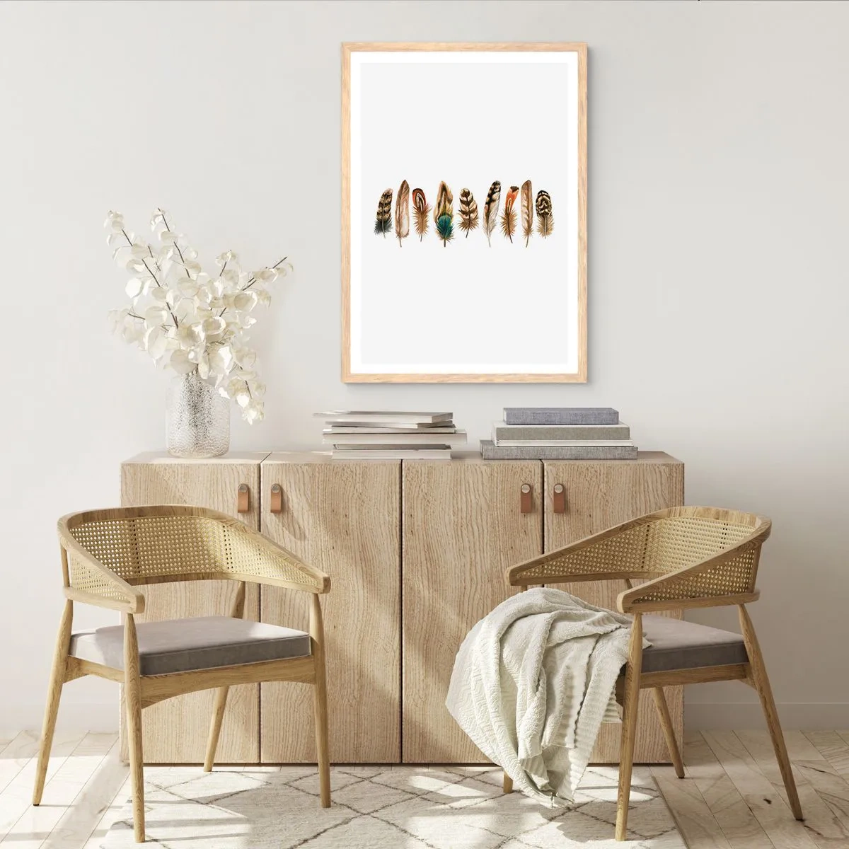 Pôster com moldura de carvalho claro - Variações de penas - 30x40 cm