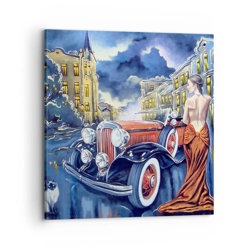 Quadro em tela - Música instrumental em azul e coral - 70x70 cm