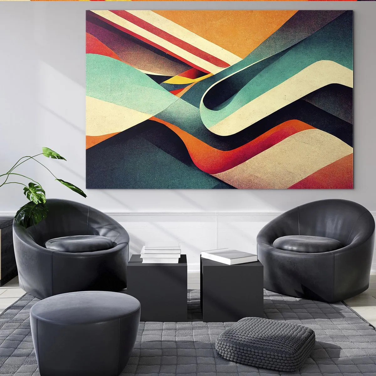 Quadro em vidro - Listras coloridas em uma composição dinâmica e abstrata - 70x50cm - Composição intensa - Decoração de parede moderna para a sala de estar e quarto ARTTOR