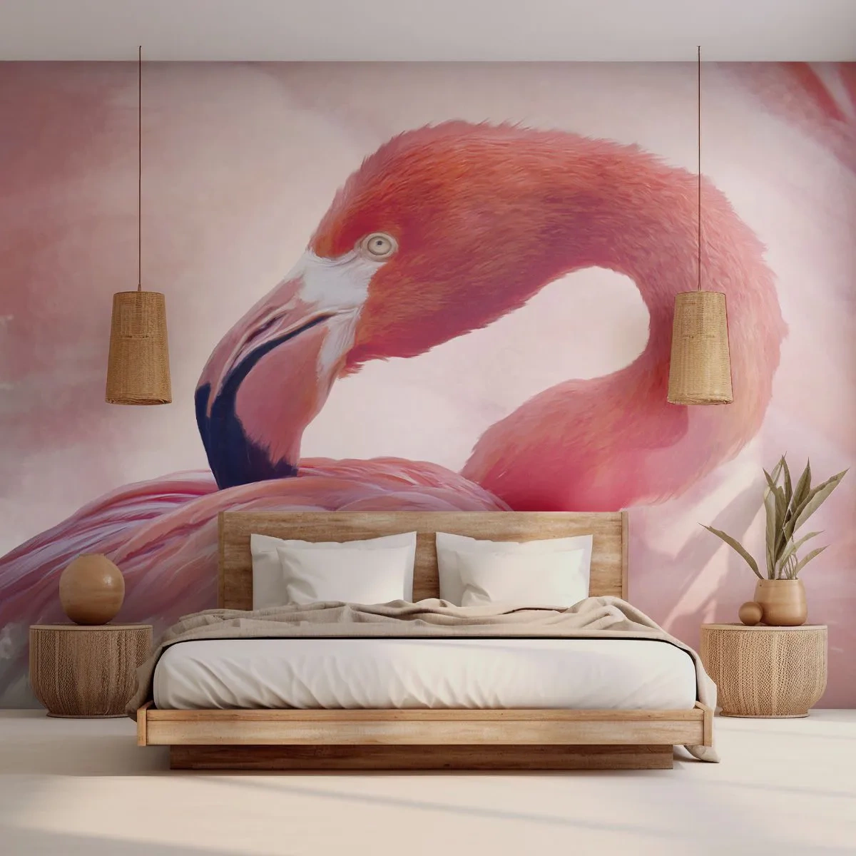 Papel de Parede Autocolante Deluxe Sticker - Beleza das aves - Flamingo, Pássaro, Natureza - 250x175 cm