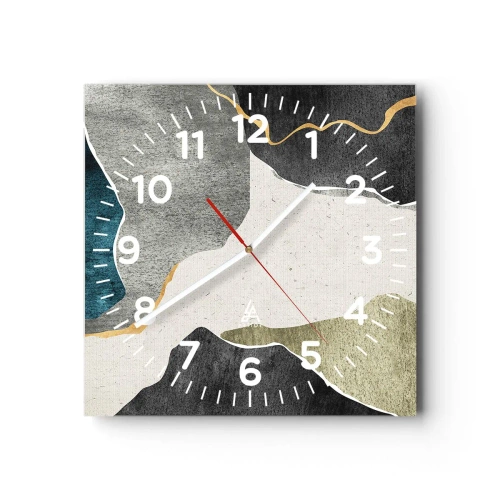 Relógio de parede - Relógio em vidro - Composição de mosaico com fio de ouro - 40x40 cm