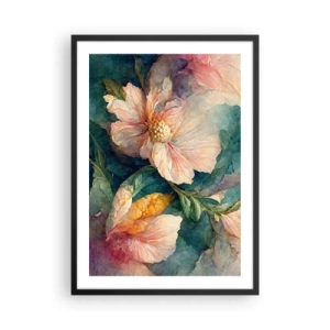 Pôster com moldura preta - Flores delicadas em estilo aquarela - 50x70cm - Apenas sutileza - Decoração de parede moderna para a sala de estar e quarto ARTTOR