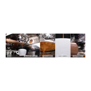 Amostra de papel de parede autocolante Deluxe Sticker - Boa hora do dia - Café, Máquina de café, Barista - 100x30 cm