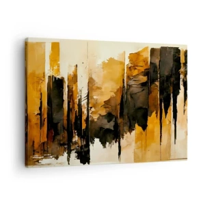 Quadro em tela - Listras abstratas douradas e pretas em uma composição artística - 70x50cm - Harmonia de preto e dourado - Decoração de parede moderna para a sala de estar e quarto ARTTOR