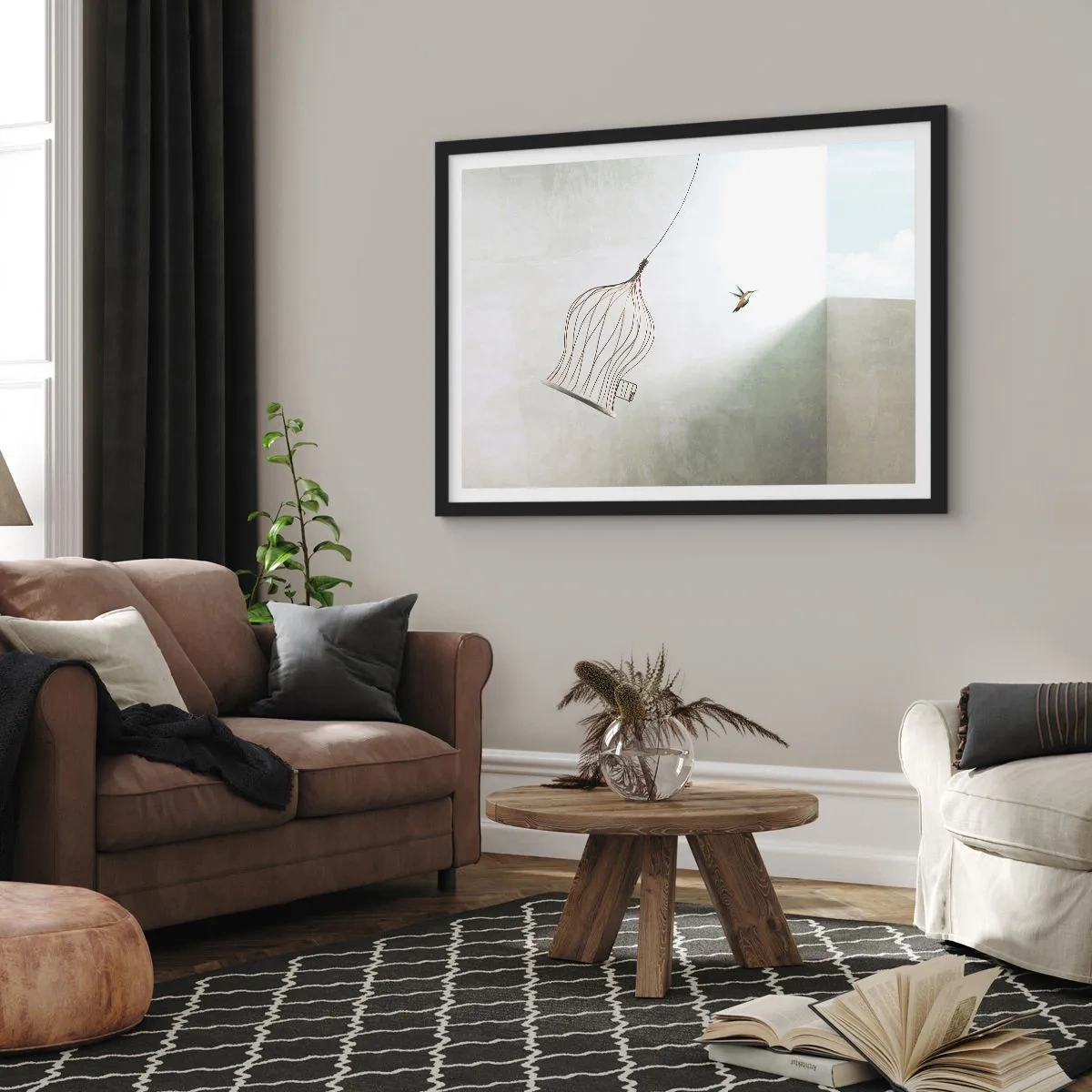 Pôster com moldura preta - Enfim a liberdade - 91x61 cm