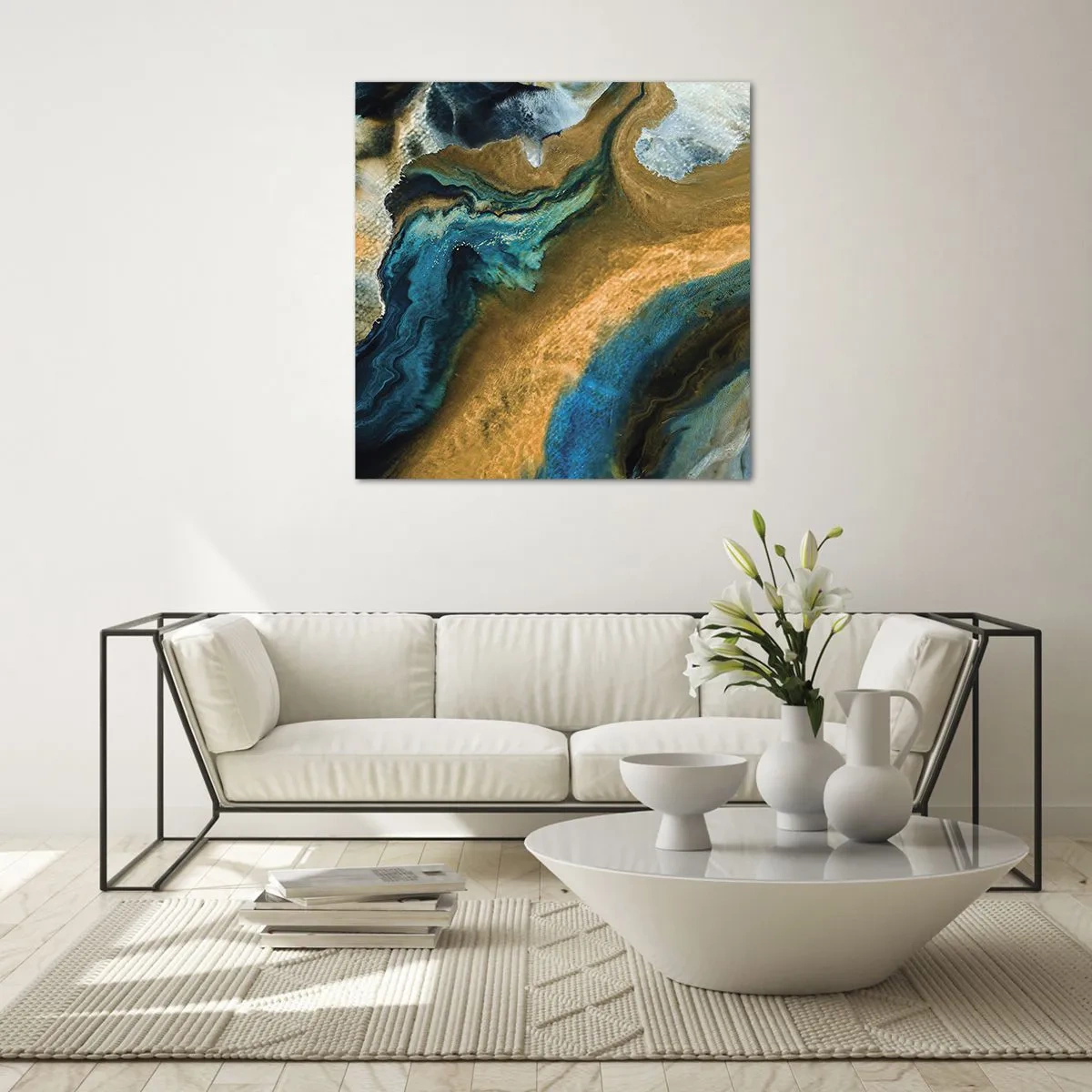 Quadro em vidro - Azul – amarelo – influências mútuas - 40x40 cm