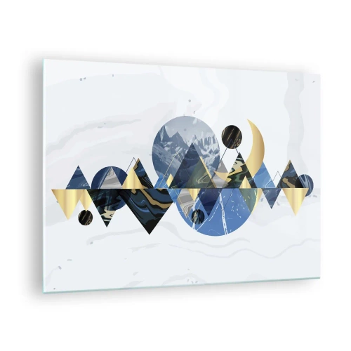Quadro em vidro - Figuras geométricas abstratas em tons de azul marinho e dourado - 70x50cm - Paisagem geométrica - Decoração de parede moderna para a sala de estar e quarto ARTTOR