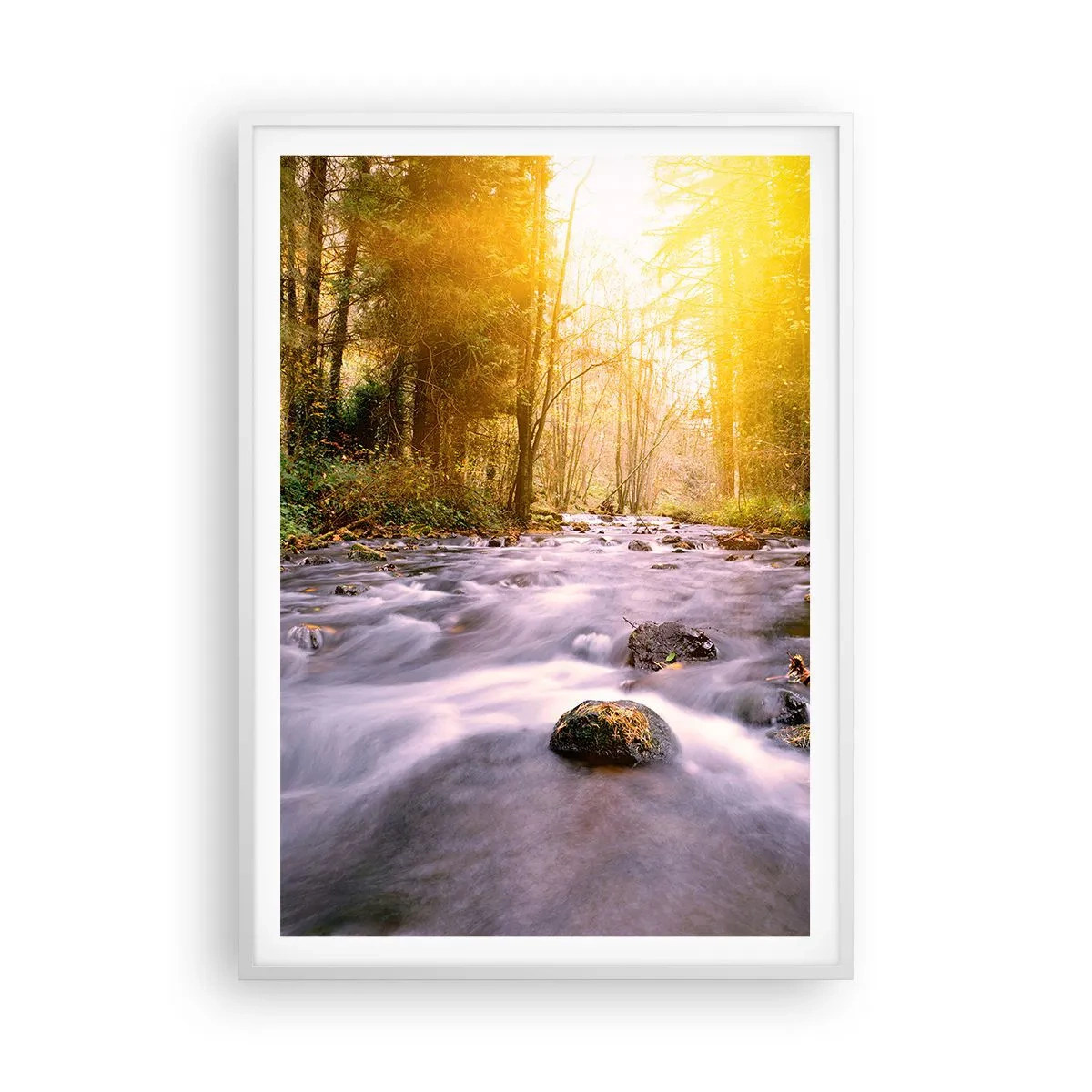 Pôster em moldura branca - Malaquita em um cenário de ouro e prata - 70x100 cm