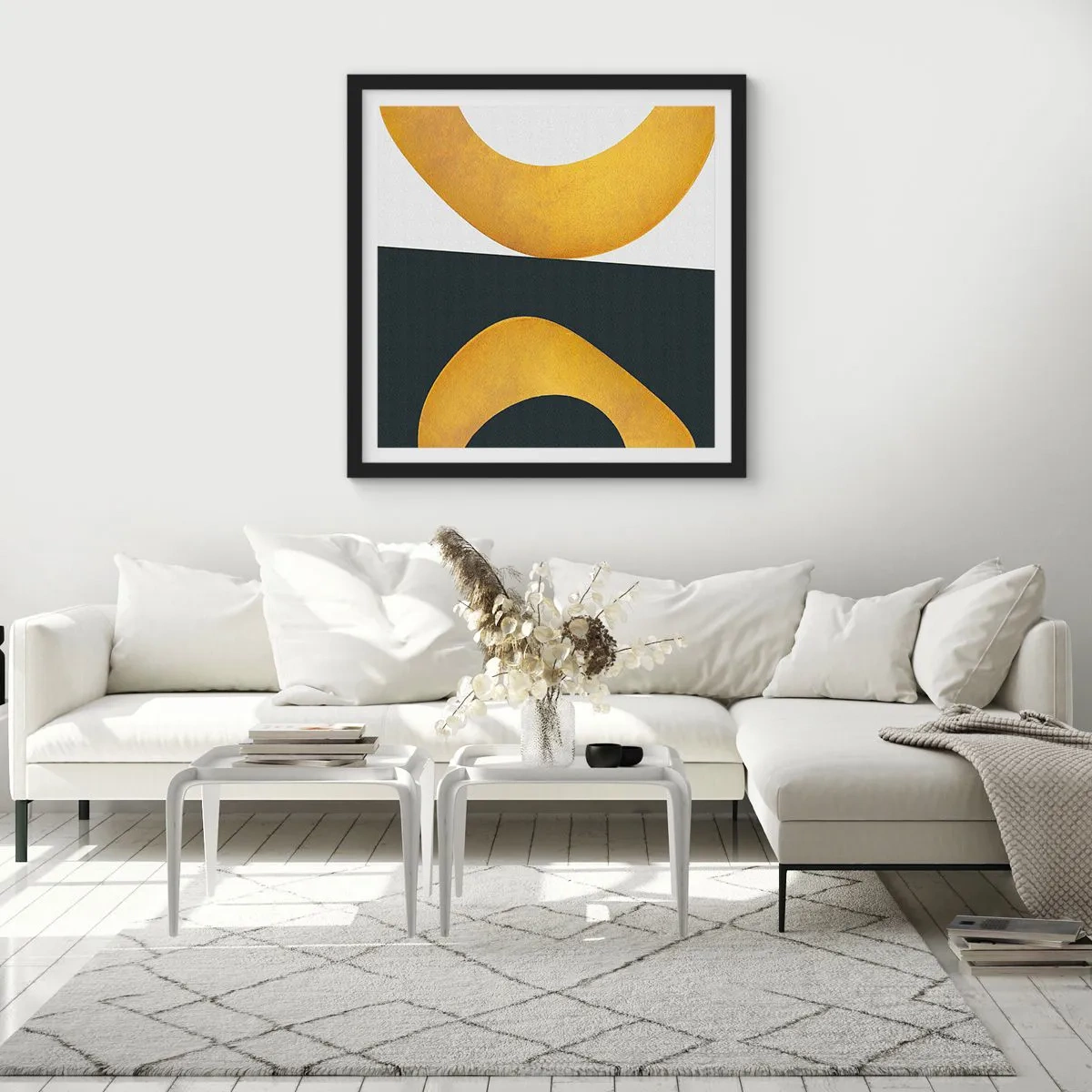 Pôster com moldura preta - Primeiro: ouro - 40x40 cm