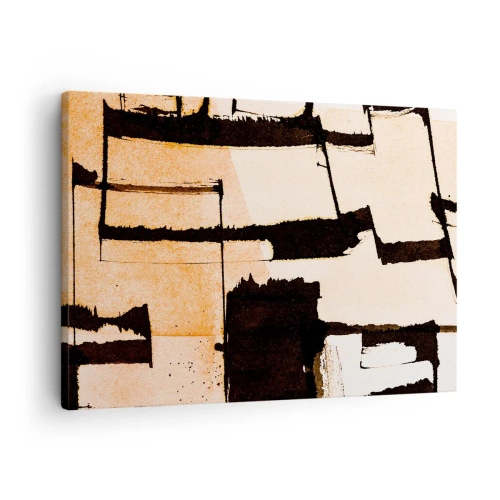 Quadro em tela - Padrões geométricos em tons de marrom e bege - 70x50cm - No entanto, a ordem - Decoração de parede moderna para a sala de estar e quarto ARTTOR