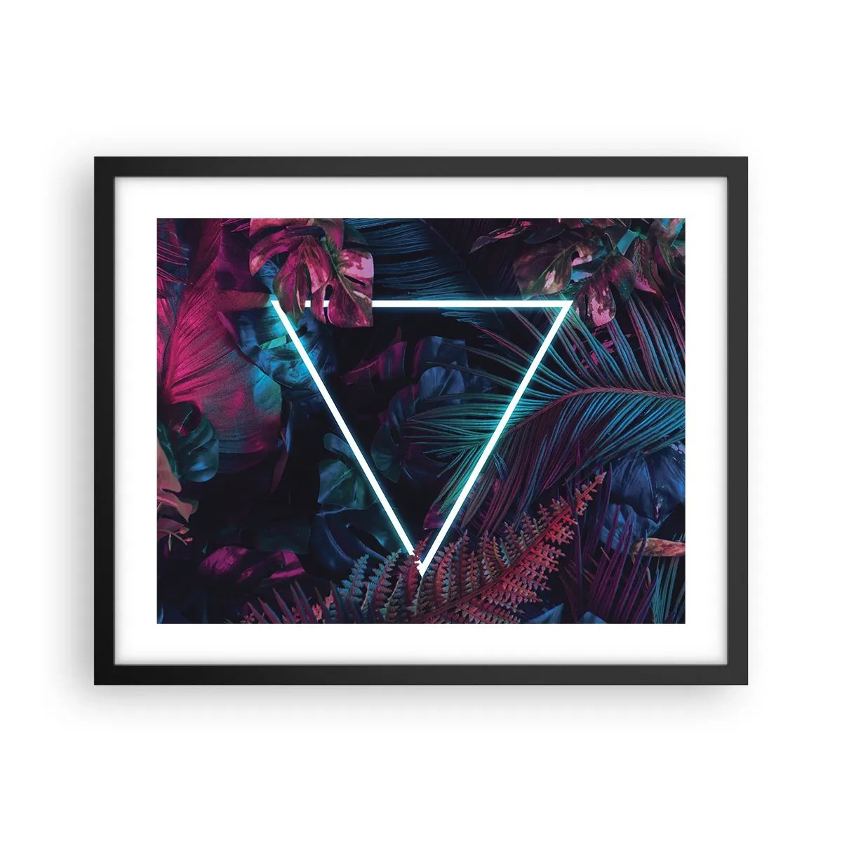 Pôster com moldura preta - Jardim estilo discoteca - 50x40 cm