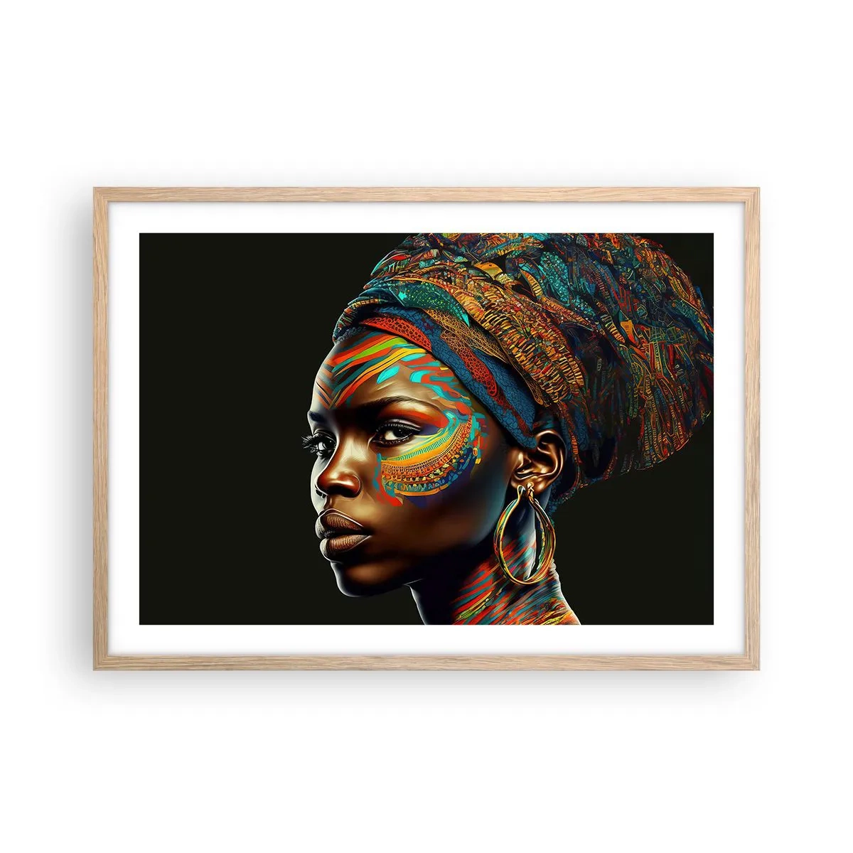 Pôster com moldura de carvalho claro - Rainha africana - 70x50 cm
