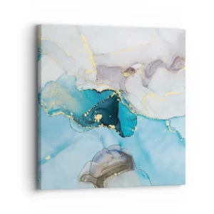 Quadro em tela - Estudo do encontro do cinza e turquesa - 30x30 cm