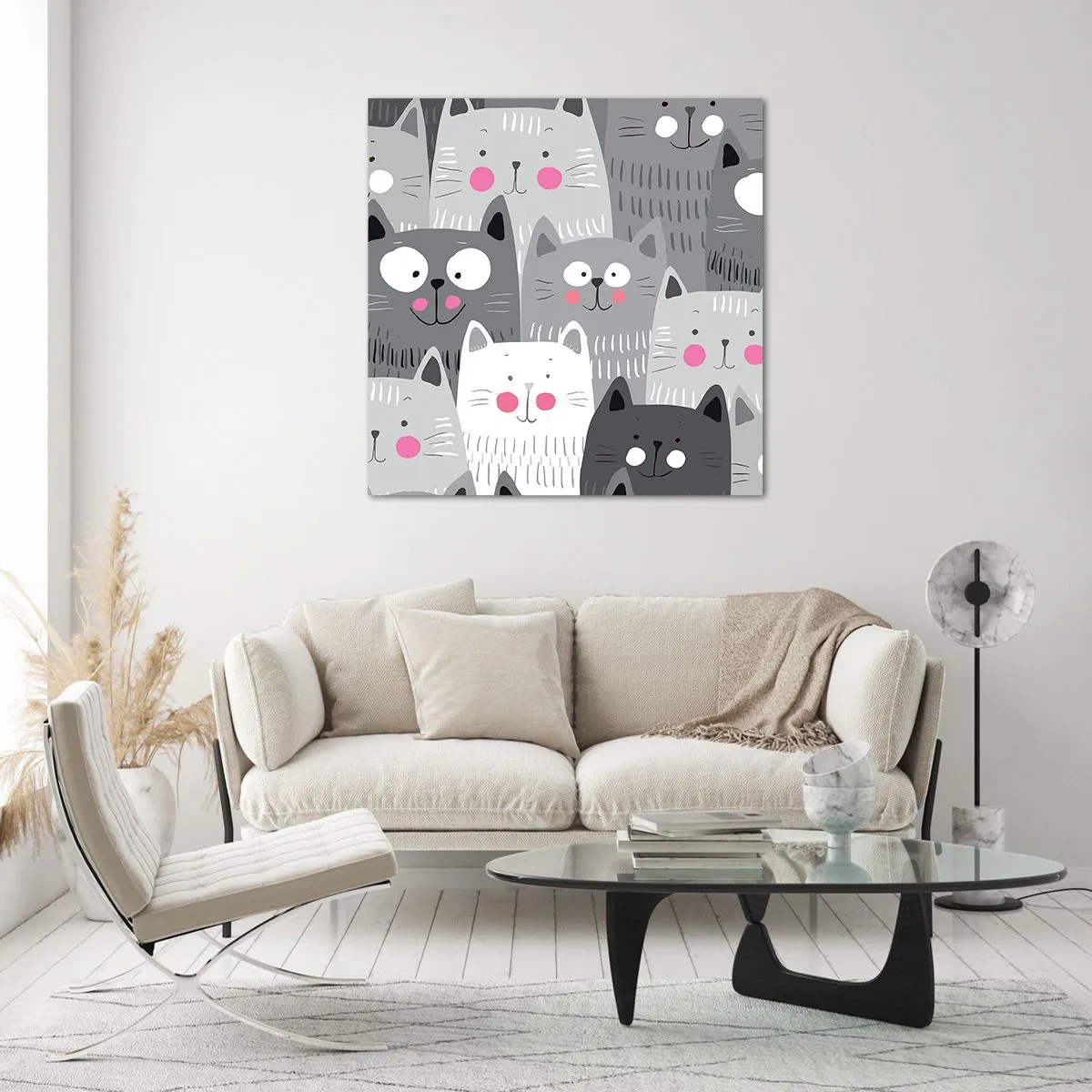 Quadro em vidro - O mundo dos gatos - 50x50 cm