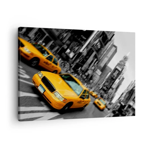 Quadro em tela - Táxis amarelos em um cruzamento movimentado da cidade - 70x50cm - Gotas de sol em Nova Iorque - Decoração de parede moderna para a sala de estar e quarto ARTTOR
