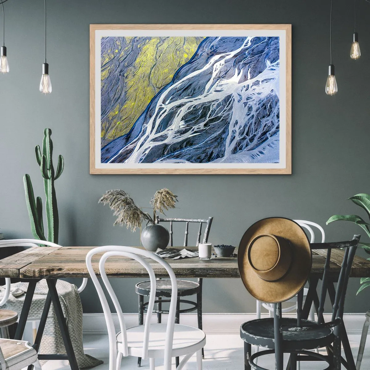 Pôster com moldura de carvalho claro - Pinturas rupestres da natureza - 100x70 cm