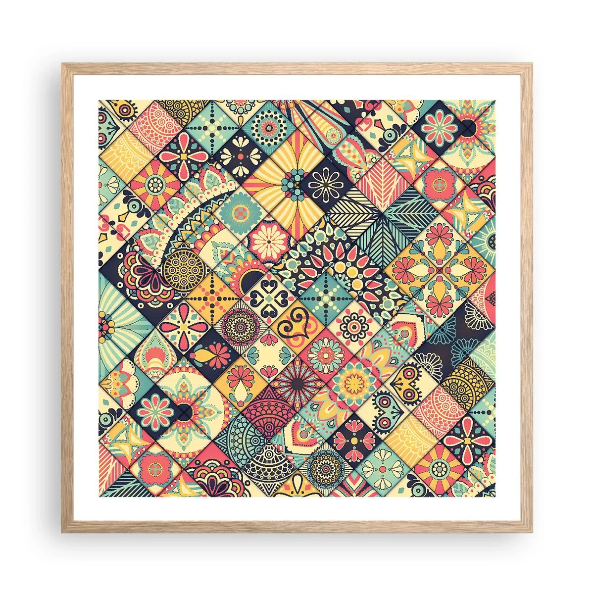 Pôster com moldura de carvalho claro - Vibrações marroquinas - 60x60 cm