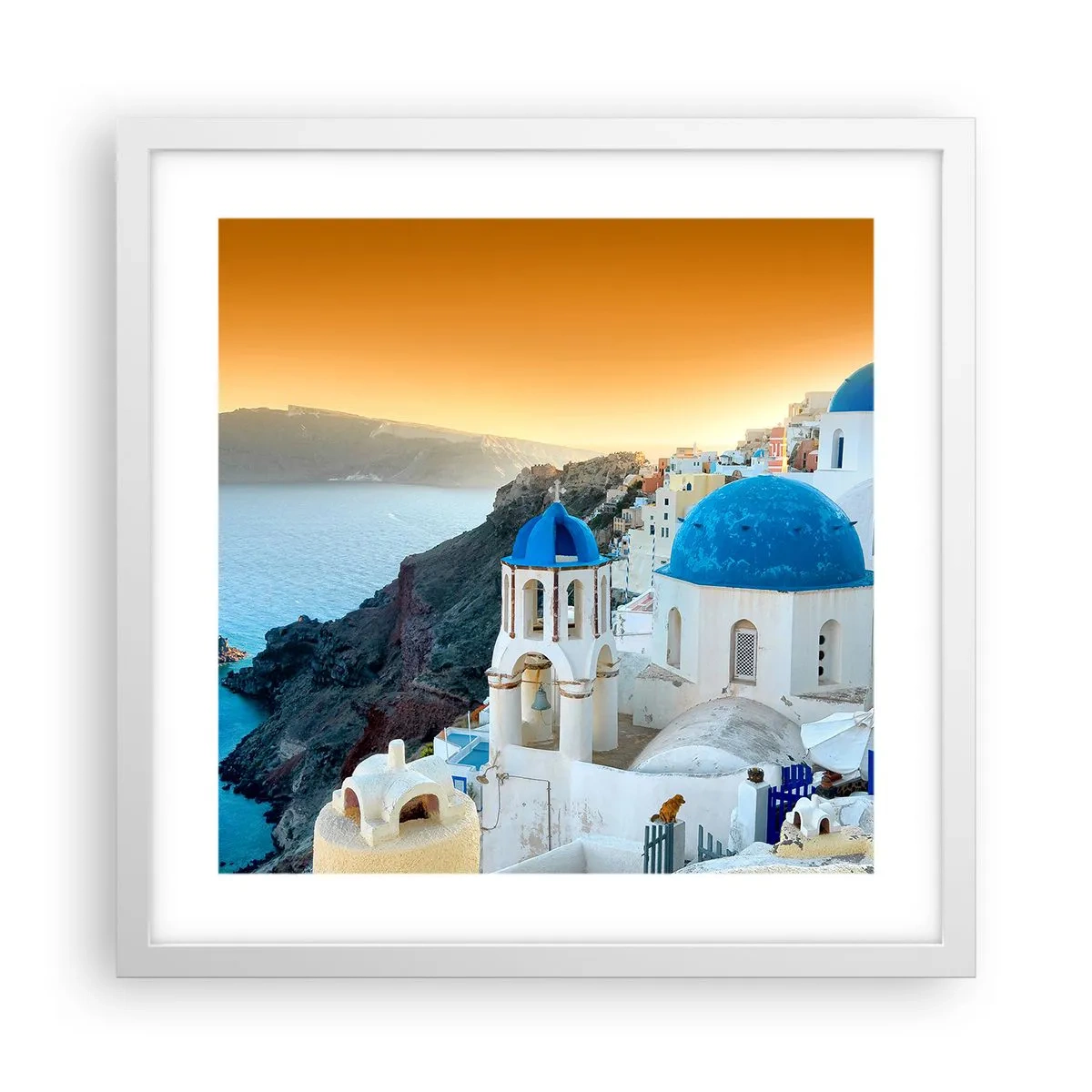 Pôster em moldura branca - Santorini - abraçada às rochas - 40x40 cm
