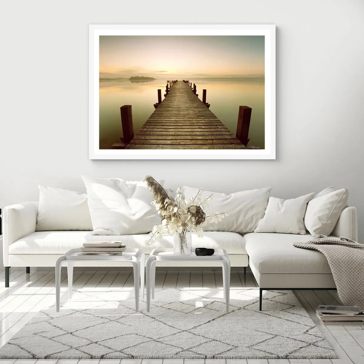 Pôster em moldura branca - Antes do amanhecer, nascer do sol, luz - 50x40 cm