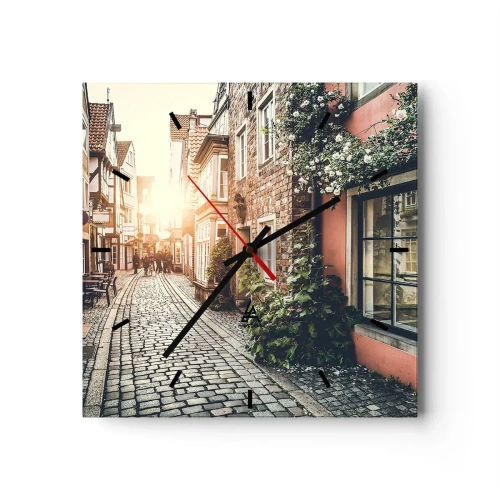 Relógio de parede - Relógio em vidro - Beco rosa em brilho rosa - 30x30 cm