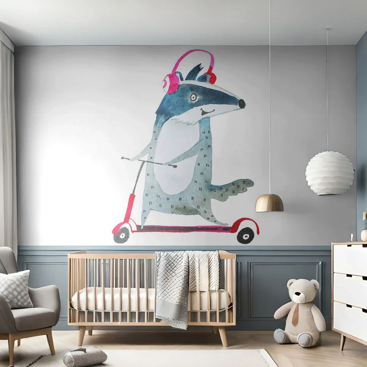 Papel de Parede Autocolante Deluxe Sticker - A alegria do texugo - Infantil, Lambreta, Animal - 250x175 cm