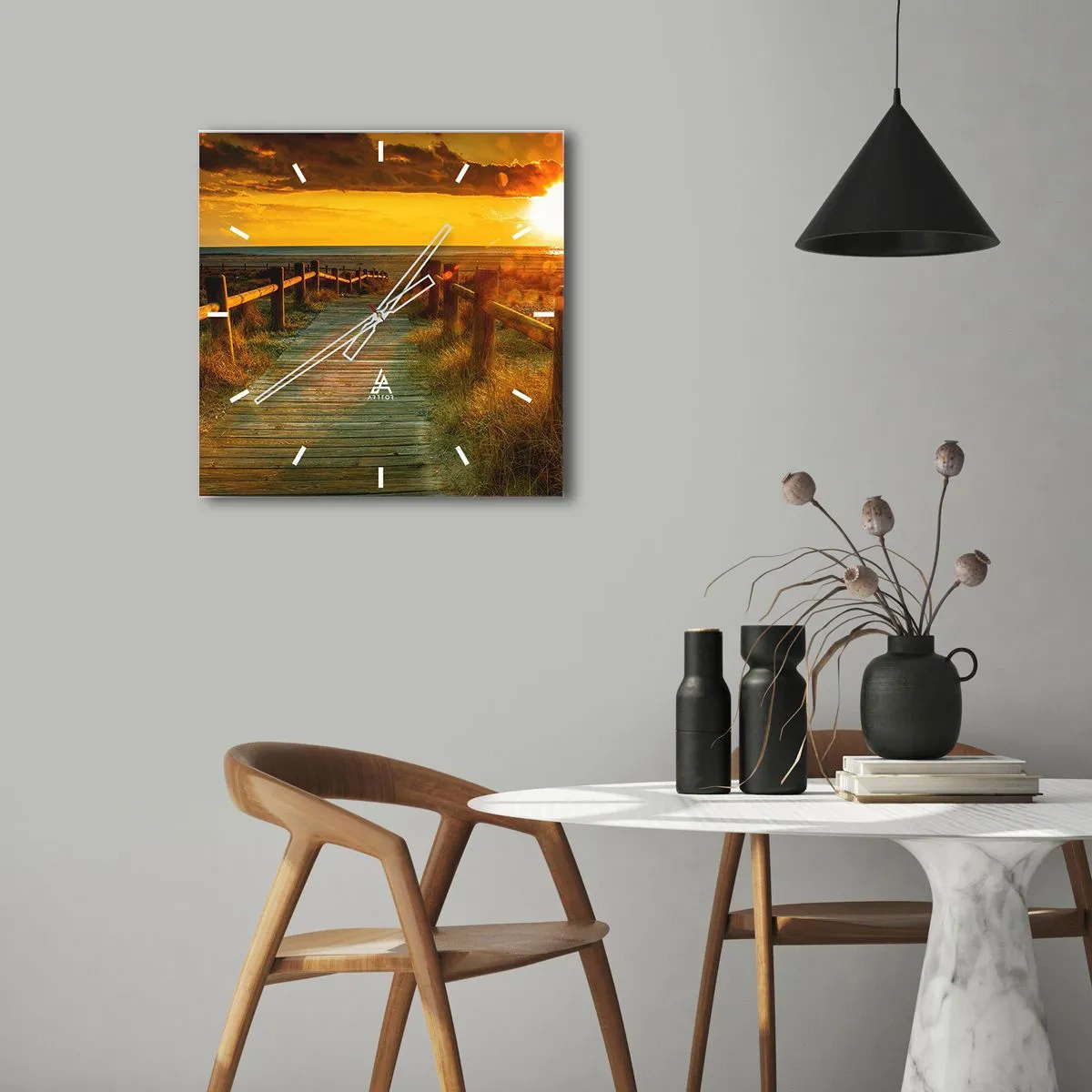 Relógio de parede - Relógio em vidro - Banhado em ouro antigo - 40x40 cm