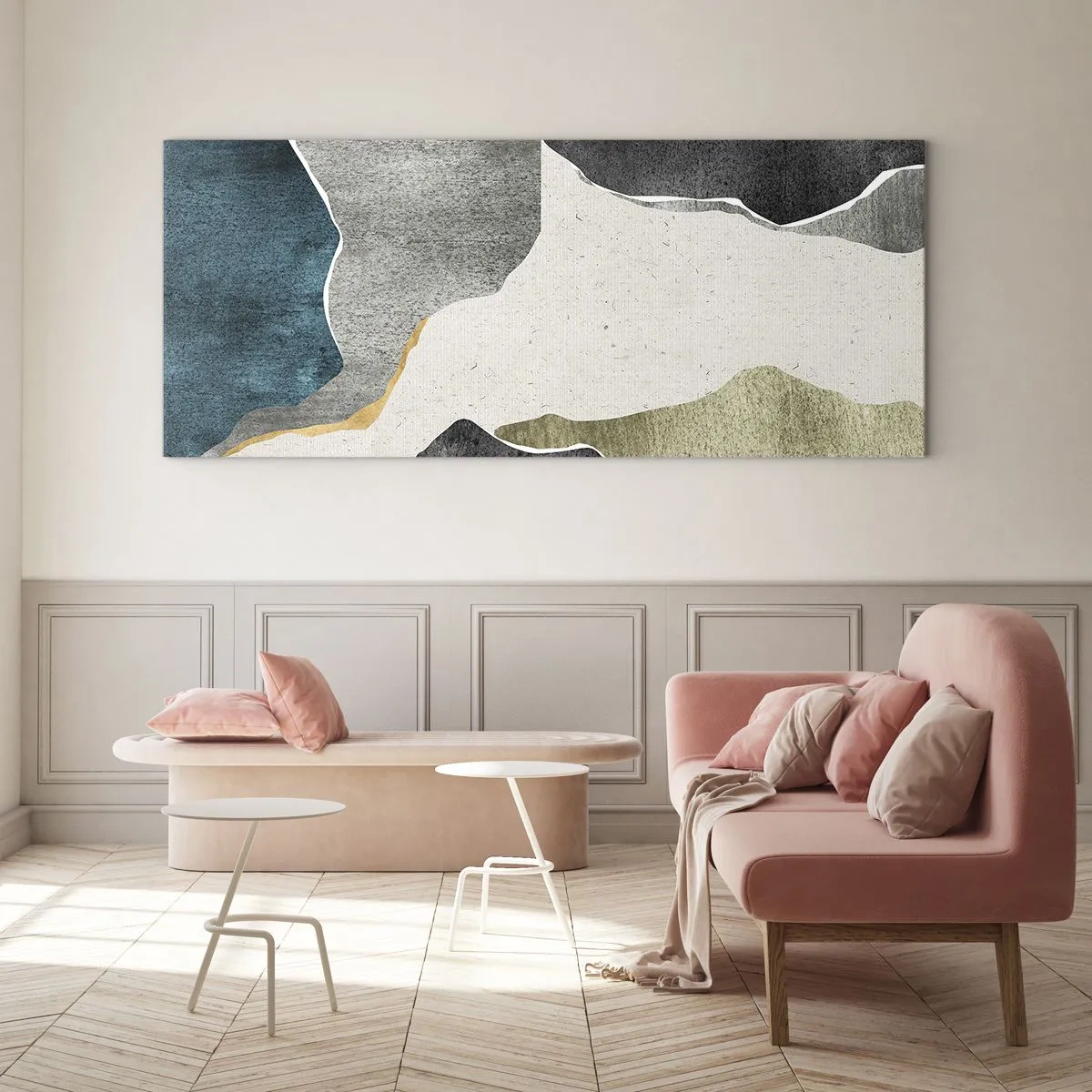 Quadro em vidro - Composição de mosaico com fio de ouro - 160x50 cm