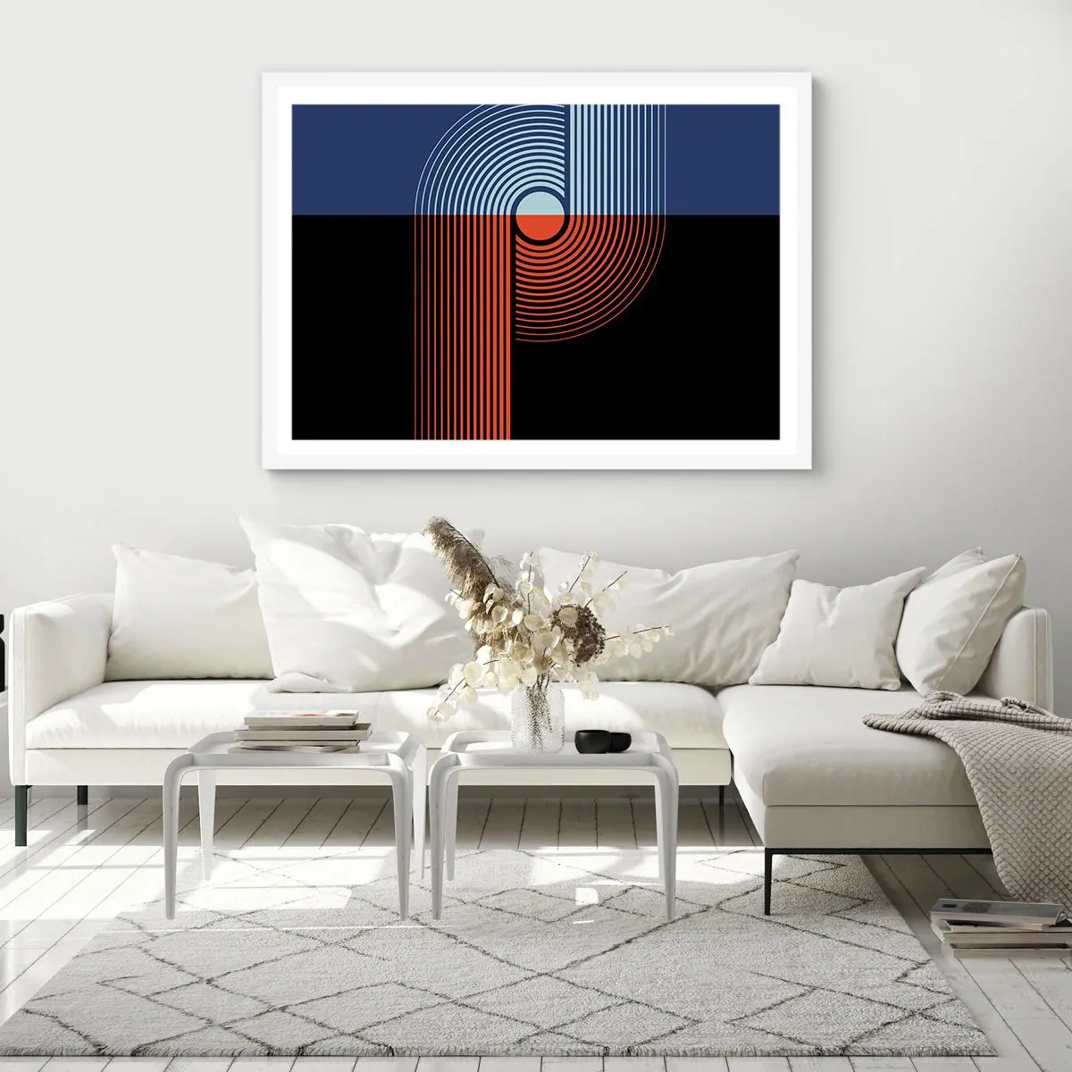 Pôster em moldura branca - Num abraço geométrico - 40x30 cm