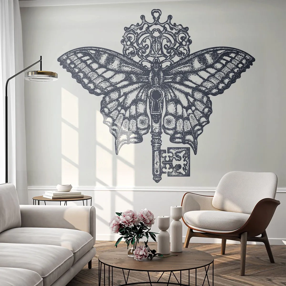 Papel de Parede Standard Eco - Todos os mistérios do coração - Abstração, Borboleta, Chave - 250x175 cm