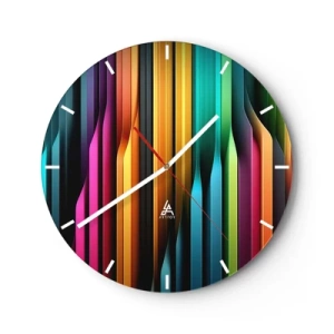 Relógio de parede - Relógio em vidro - Linhas verticais coloridas no estilo de reflexos de luz - 30x30cm - Um órgão de luz - Decoração de parede moderna para a sala de estar, cozinha e quarto ARTTOR