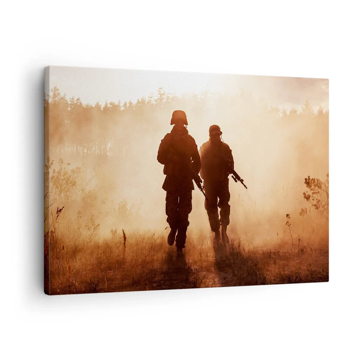 Quadro em tela - Soldados marchando na neblina da manhã com a natureza ao fundo - 70x50cm - Call of Duty - Decoração de parede moderna para a sala de estar e quarto ARTTOR
