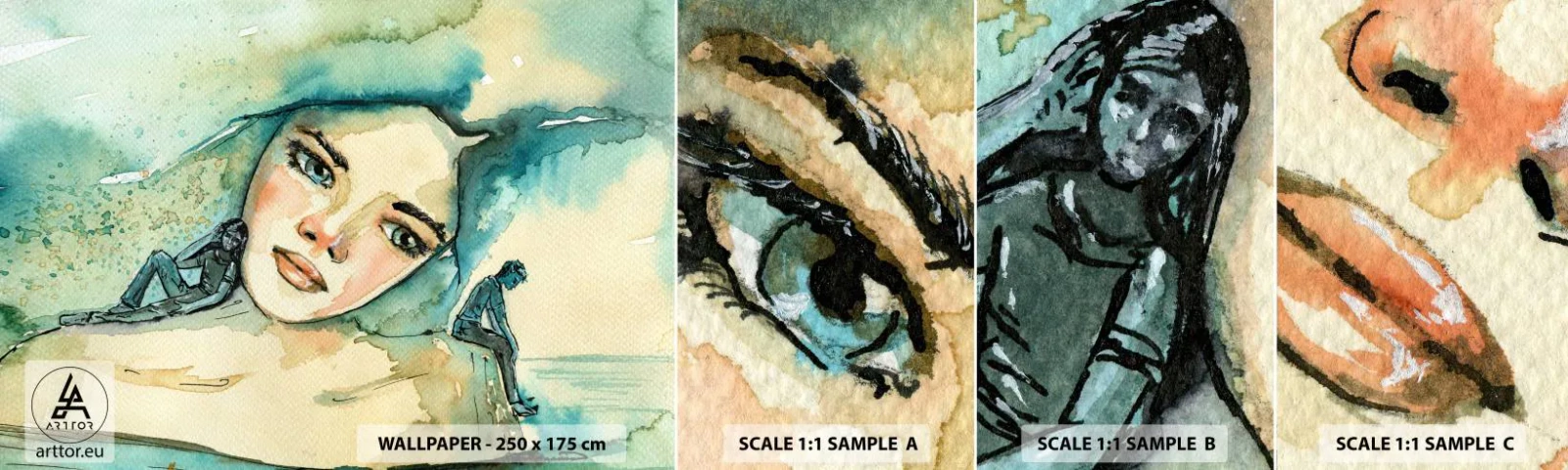 Amostra de Papel de Parede Standard Eco - Am I blue? - Abstração, Rosto de Mulher, Pintura - 100x30 cm