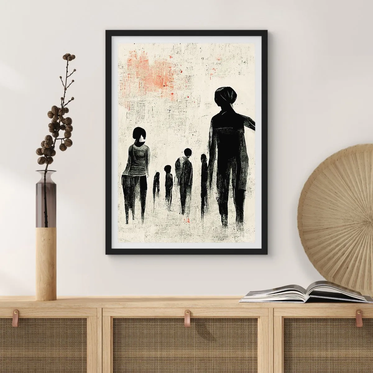 Pôster com moldura preta - Ilustração abstrata de uma figura em cores monocromáticas - 50x70cm - Contra a solidão - Decoração de parede moderna para a sala de estar e quarto ARTTOR
