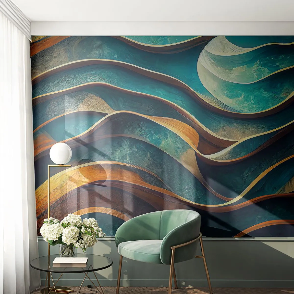 Papel de Parede Autocolante Deluxe Sticker - Meandros de azul - Ondas, Abstração, Tridimensional - 500x350 cm