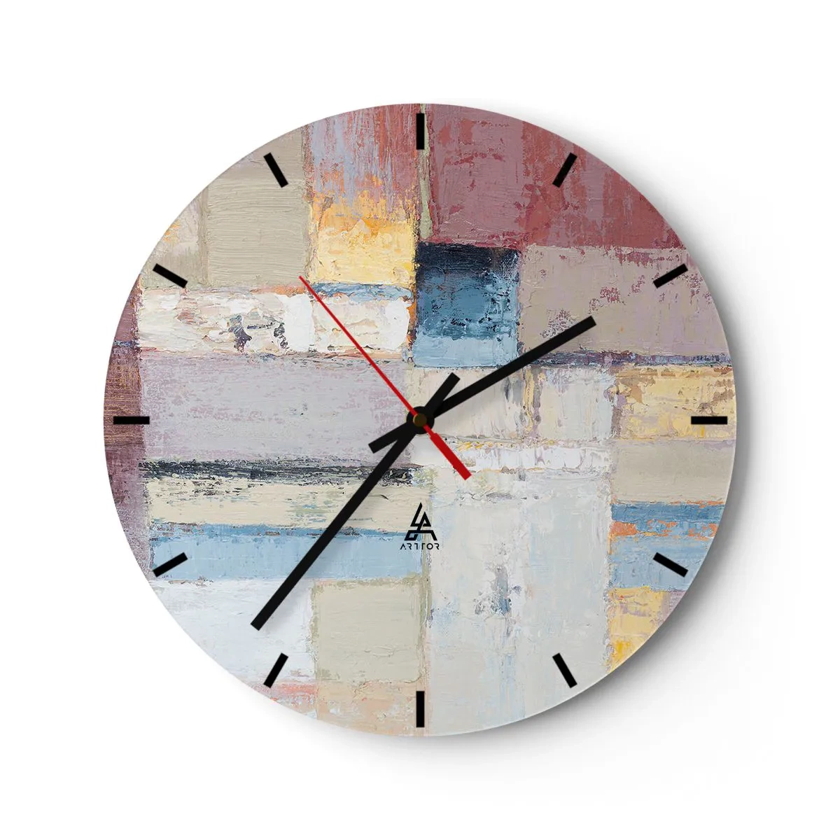 Relógio de parede - Relógio em vidro - Composição geométrica abstrata em cores pastel - 30x30cm - A paz da geometria - Decoração de parede moderna para a sala de estar, cozinha e quarto ARTTOR
