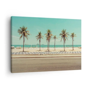 Quadro em tela - Palmeiras na praia com vista para o mar e o céu azul - 70x50cm - Em guarda da praia - Decoração de parede moderna para a sala de estar e quarto ARTTOR